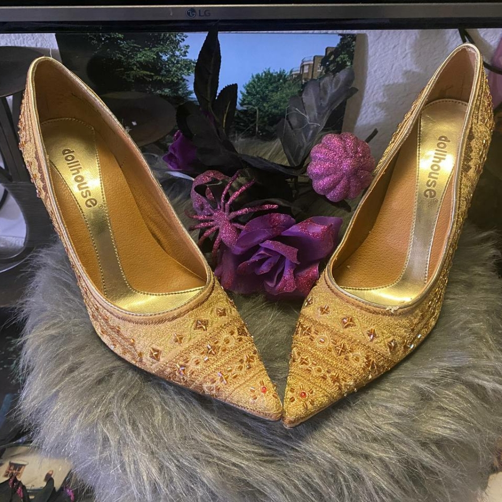 Gold Dollhouse heels worn once